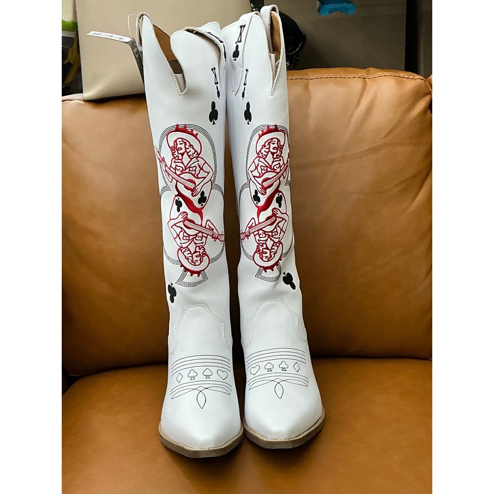 Dingo King of Clubs Western Boots Womens 9.5 White New Embroidered DI2231 - Picture 4 of 7